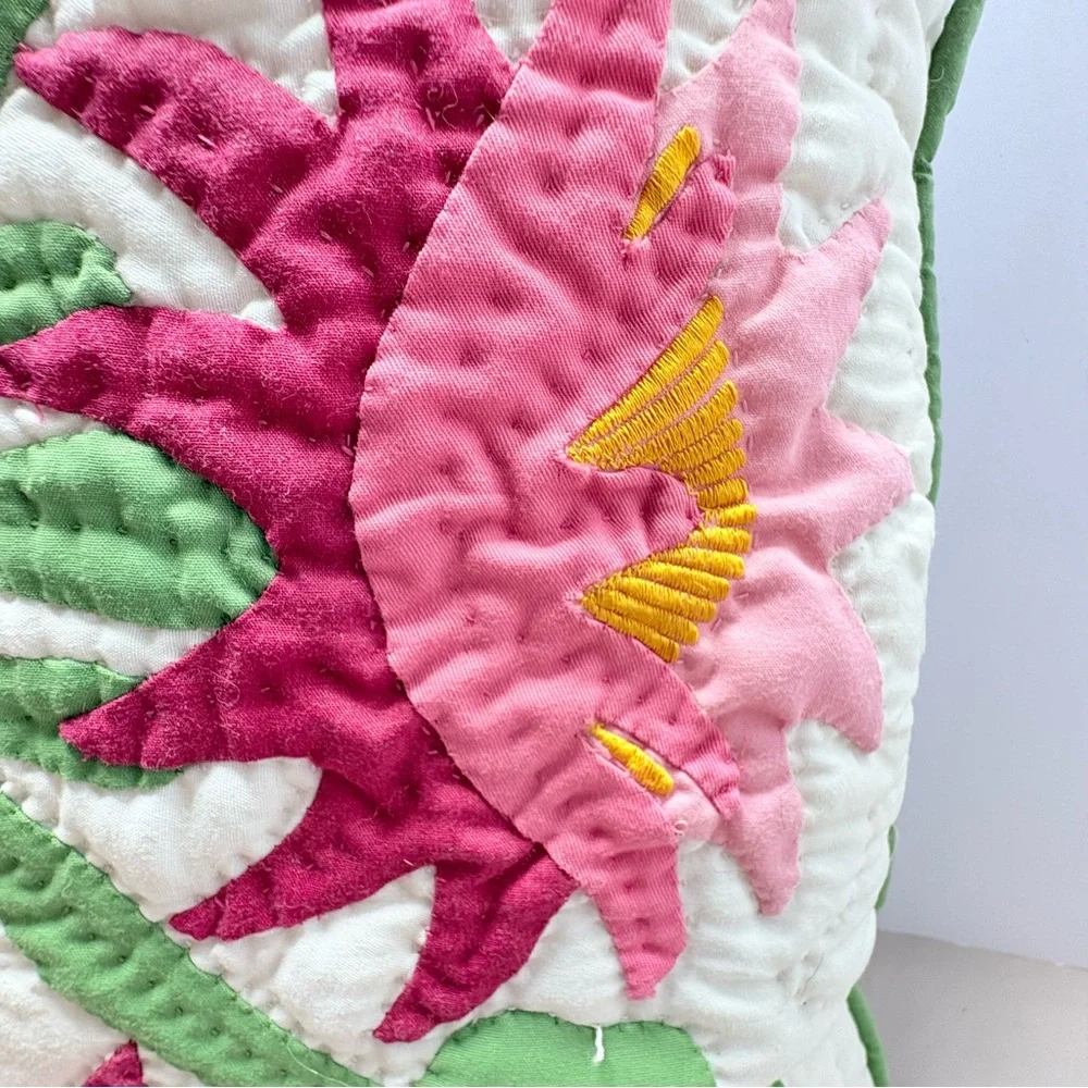 Handmade Quilted Pillow Pink /Green I think protea Design.